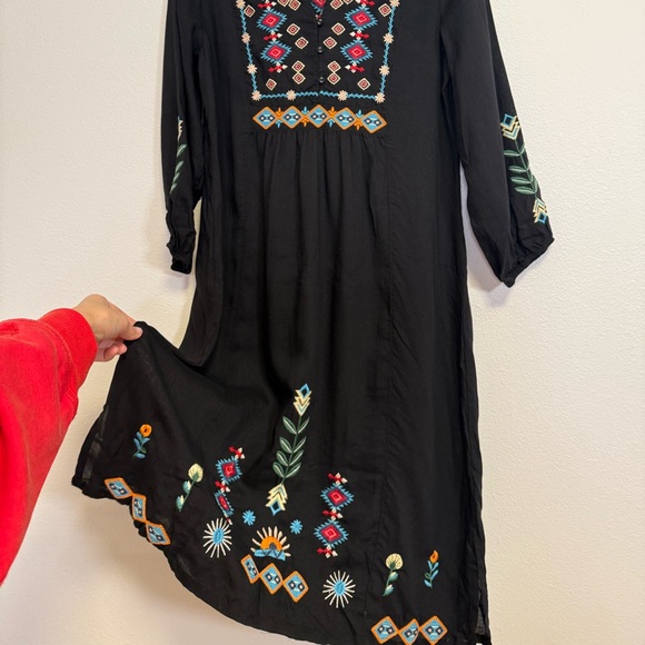 JOHNNY WAS BUTTON FRONT YOKE DRESS BLACK FLORAL EMBROIDERED SZ XS - Picture 9 of 11